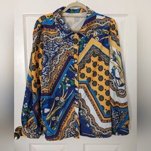 Colorful Patterned Button-Up Blouse